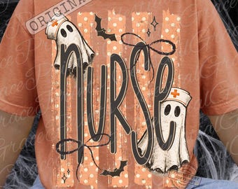 Halloween Nurse Ghost Png, Coquette CNA Png, Spooky Season RN Shirt Design, Striped Ghost Nurse Sublimation Png ORIGINAL Do Not Copy