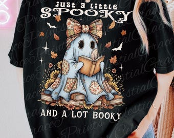 Preppy Fall Ghost Reading Patchwork PNG • Coquette Spooky Book Lover Digital Download • Autumn Sublimation Clipart Design
