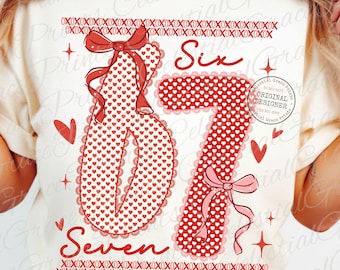 Trending Six Seven Valentine's Day PNG • 67 Meme Heart Valentine PNG, Viral Retro Six Seven Love PNG • Lace Checkered Preppy Bow Coquett
