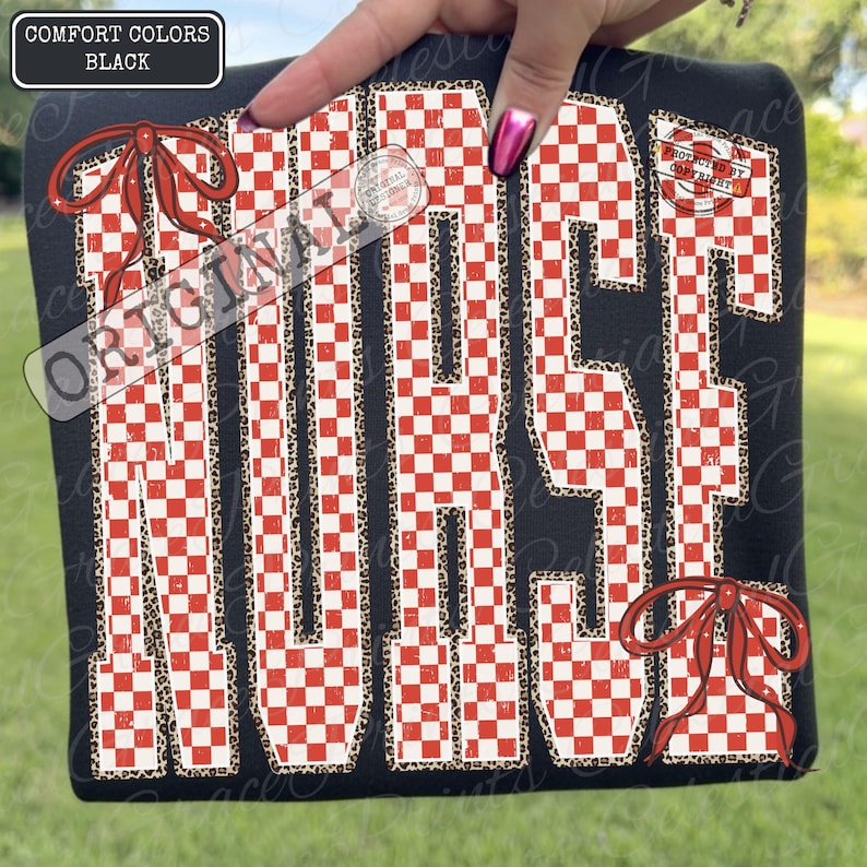 Infirmière à carreaux rétro PNG, Coquette noeud infirmière Design, Preppy Leopard RN Design Png ORIGINAL image 1