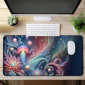 Unter dem Meer Jellyfish Schreibtischmatte, Bürodeko Schreibtischmatte, erweiterte Tastatur Matte, Qualle XL Mousepad, Gamer Geschenk Schreibtischunterlage, Quallen Matte