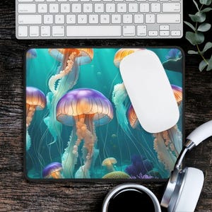 Unter dem Meer Jellyfish Schreibtischmatte, Bürodeko Schreibtischmatte, erweiterte Tastatur Matte, Qualle XL Mousepad, Gamer Geschenk Schreibtischunterlage, Quallen Matte