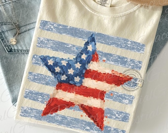 Patriotic Painted Star PNG, 250th American Flag Star Png, Retro Fourth Of July Sublimation Design, USA Stripe Png ORIGINAL