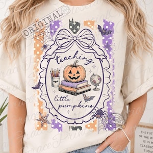 Lärande små pumpor Halloween-lärare PNG-design, kuslig lärare randig PNG, kokett höst digital nedladdning ORIGINAL Kopiera inte bild 5