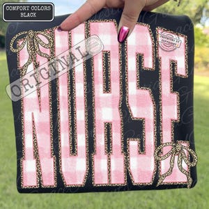 Pink Gingham Nurse PNG, Coquette Bow Nurse Design, Preppy Leopard RN Design Png ORIGINAL