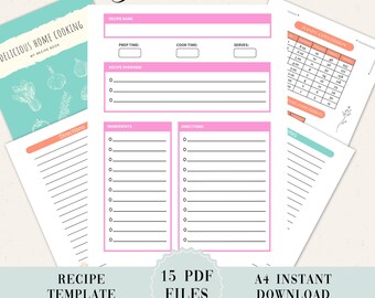 Printable Recipe Pages: Blank Recipe Binder Sheets (Digital Download)