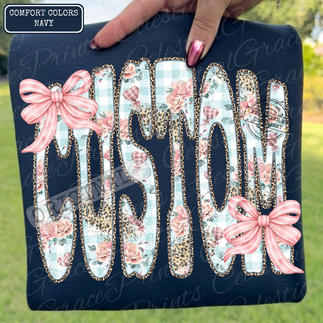 Custom Word Floral Gingham PNG Design, Coquette Bow Clipart, Preppy ...