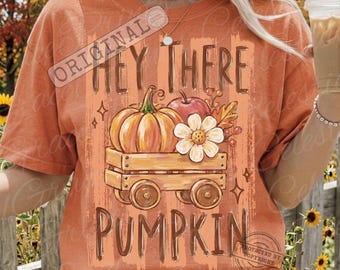 Hey There Pumpkin Striped Fall PNG, Fall Pumpkin Patch Shirt Design, Autumn Wagon Pumpkin PNG, Trendy Retro Thanksgiving Preppy ORIGINAL