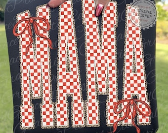 Retro Checkered MAMA PNG, Coquette Bow Mama Design, Preppy Mom Design, Valentine's Day Mama Png, Trendy Mother's Day Mama Design ORIGINAL