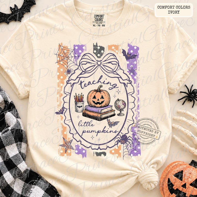 Lärande små pumpor Halloween-lärare PNG-design, kuslig lärare randig PNG, kokett höst digital nedladdning ORIGINAL Kopiera inte bild 4