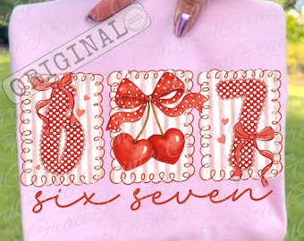 Trending Six Seven Valentine's Day PNG • 67 Meme Heart Valentine PNG, Viral Retro Six Seven Love PNG • Lace Preppy Bow Coquette