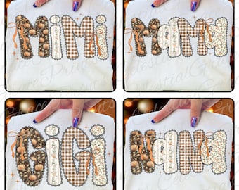 Preppy Autumn Gigi Mama Mimi Nana Aunt Coquette PNG Bundle, Fall Gigi Girly Gingham PNG Design Download