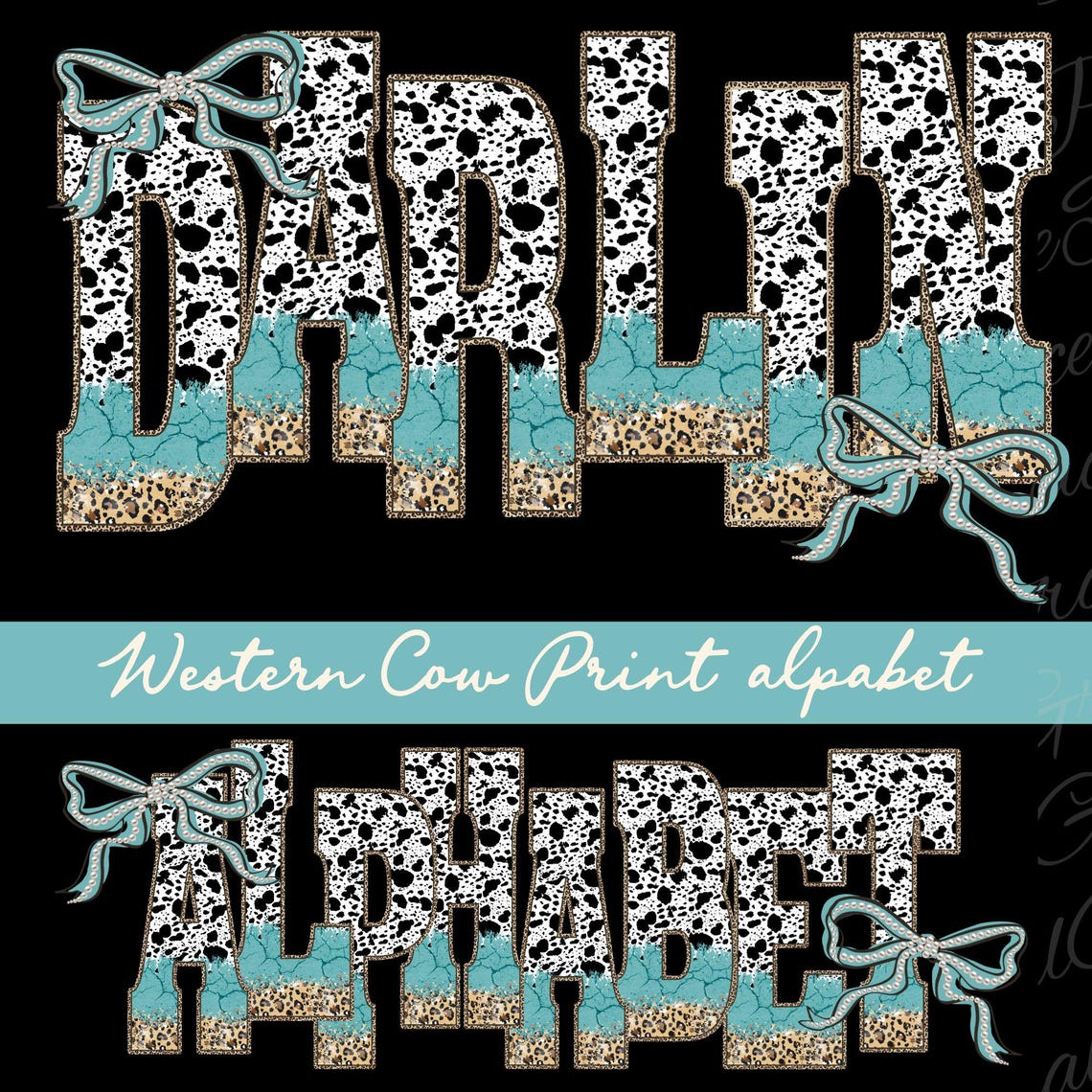 Western Cow Print Leopard Alphabet PNG, Coquette Varsity Letters ...