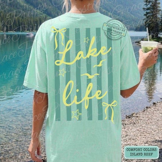 Preppy Lake Life PNG | Trendy Stripes Coquette Lake Shirt Design | Summer Vacation Lake Graphic | Beach Line Art Digital Download ORIGINAL