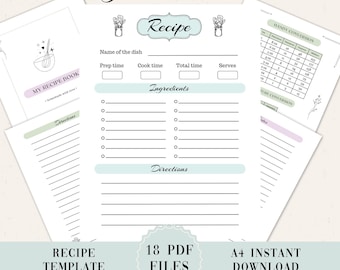 Printable Recipe Pages: Blank Recipe Binder Sheets (Digital Download)