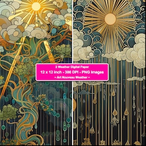 Bezauberndes Jugendstil-Wetter Digitales Papier, Elegantes Dekoratives Design, Vielseitiges Bastelpapier Tapete Einladung Printable Instant
