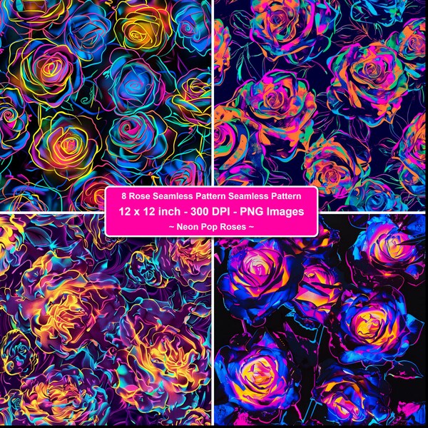 Vibrant Neon Pop Rose Pattern for Stylish Home Decor and Fashion Accents Bright Floral Seamless Design Vibrant Rose for kids room Decor