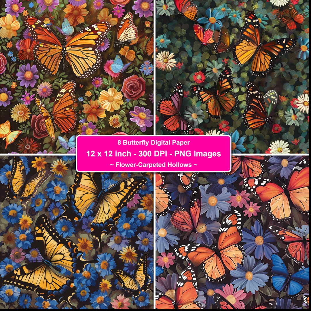 Vibrant Butterfly Digital Paper Unique Floral Design Digital Paper ...