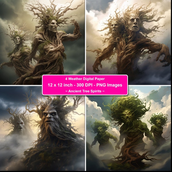 Enchanted Ancient Tree Spirits Weather Themed Digital Paper Majestic Nature Digital Art Instant Download for Digital Projects on Sale
