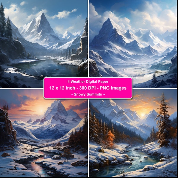 Enchanting Snowy Summits Digital Design Majestic Mountain Scenery Digital Art Instant Download for Digital Projects on Sale