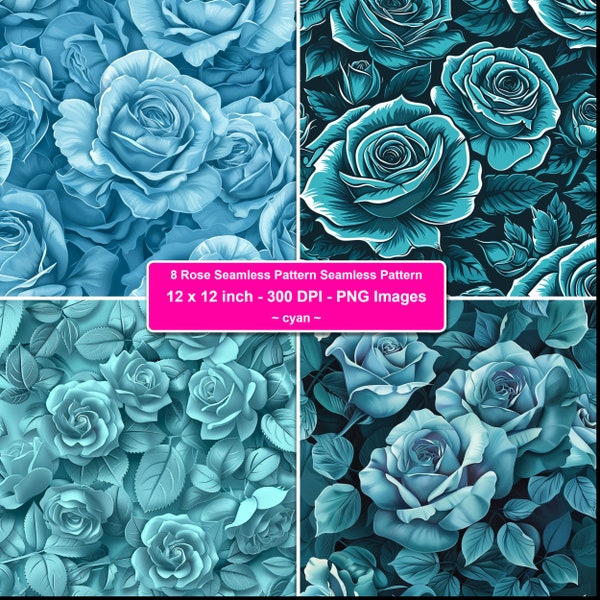 Elegant Cyan Rose Seamless Pattern Design for Classic Home Decor and Stylish Apparel Seamless Pattern Decor Blue Rose Printable Art