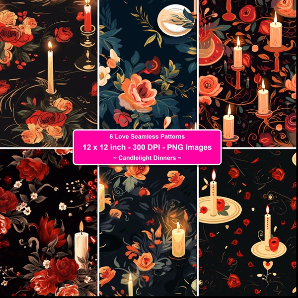 Romantic Love Themed Seamless Pattern Cozy Candlelight Dinner Design