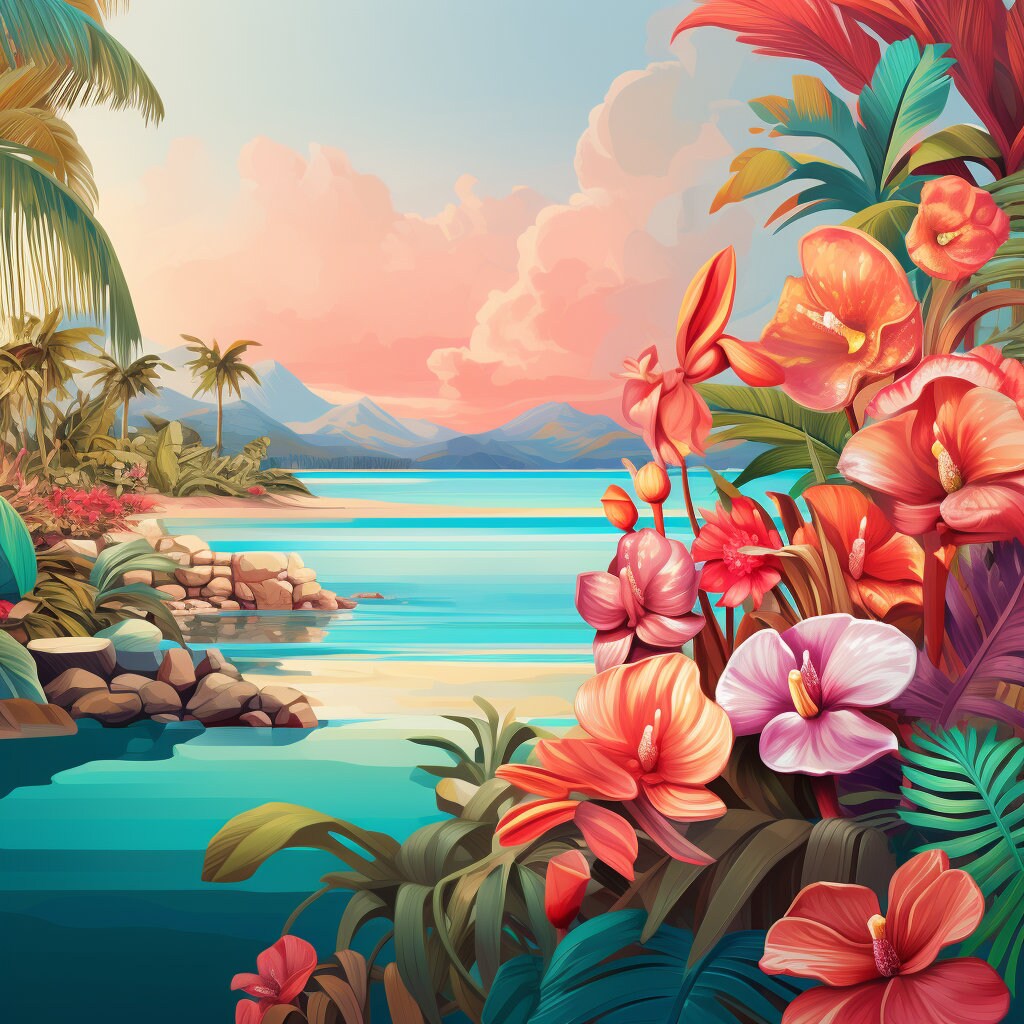 Digital Sale Elegant Tropical Paradise Digital Paper Vibrant Exotic