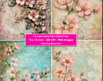 Victorian Scrapbooking Digital Paper Scrapbooking Blushing Blossoms Invitation background Card making Bridal Shower Invitation Digital Paper