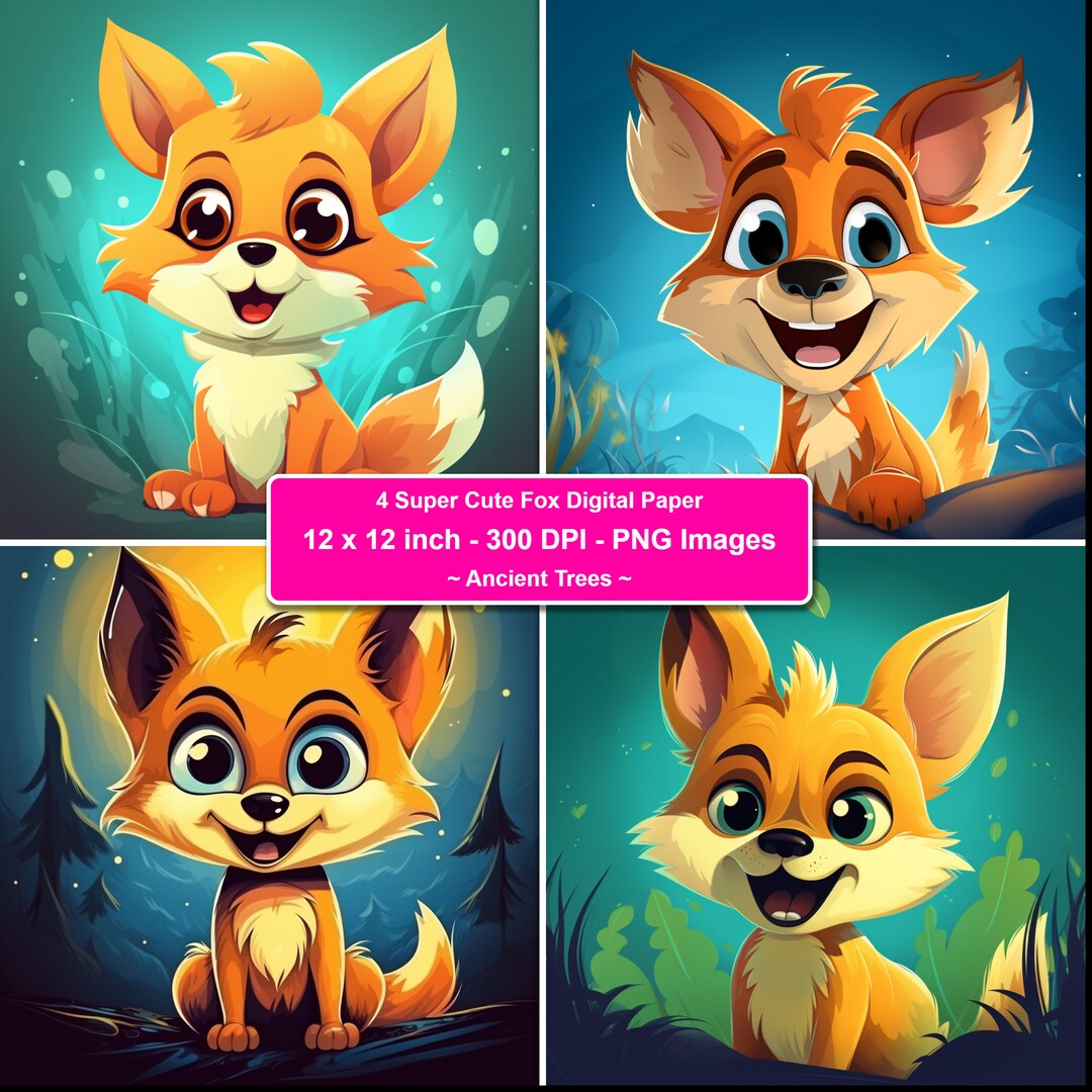 Charming Cartoon Fox Digital Paper Vibrant Expressive Animal Design ...