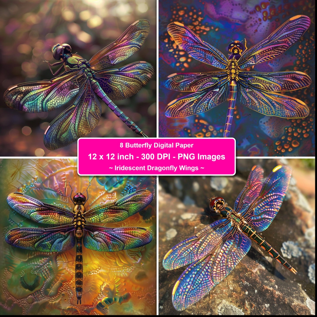 Digital Paper Digital Craft Ideas Vibrant Iridescent Dragonfly Wings
