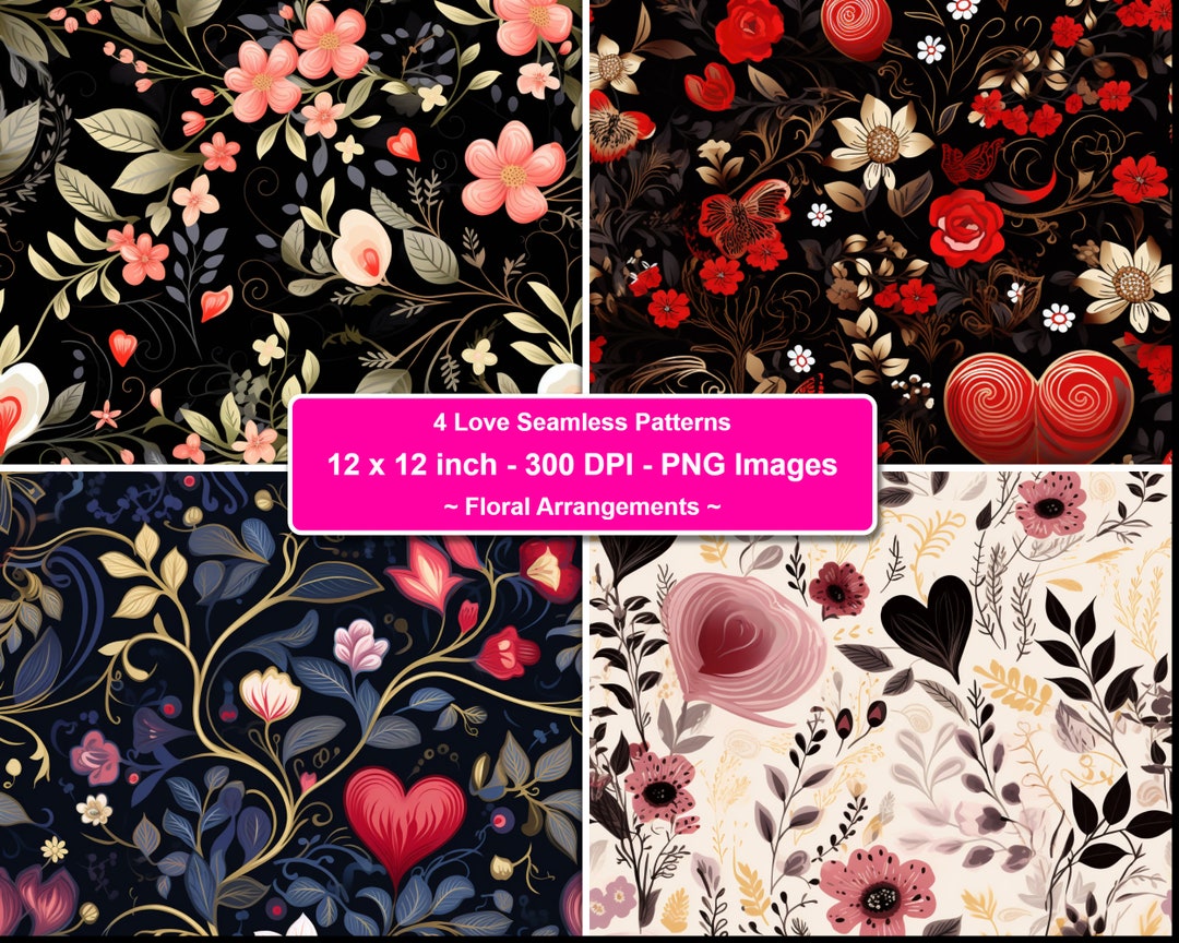 Romantic Style Pattern Enchanting Love Themed Seamless Patterns for Romantic Decor Heart ...
