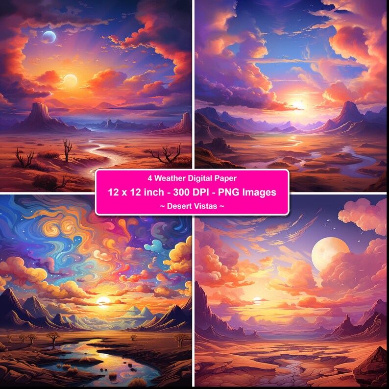 Stunning Desert Vistas Digital Paper Vibrant Weather Theme Unique
