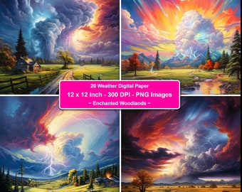 20 Enchanting Weather Digital Paper Vibrant Thunderstorm and Rainbow Designs Weather Digital Paper Instant Download Must Have