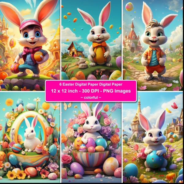 Easter Bunny Digital Paper Fun Easter Ideas Digital Paper Easter Celebration Digital Paper Vibrant Colors Festive Spring Digital Paper