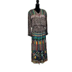 chinese dress ladies 1990's Carole Little Jersey blue floral maxi dress  Vida Antigua Collective