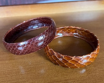 Vintage Womens Genuine Snakeskin Bangle Bracelet set of 2 stacking python bracelets