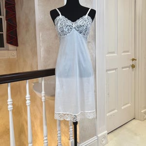 Vintage 1960s Ivory White Lace Vanity Fair Full Slip Size Small; Bust 34; Vintage Nylon Chemise with Lace Bust