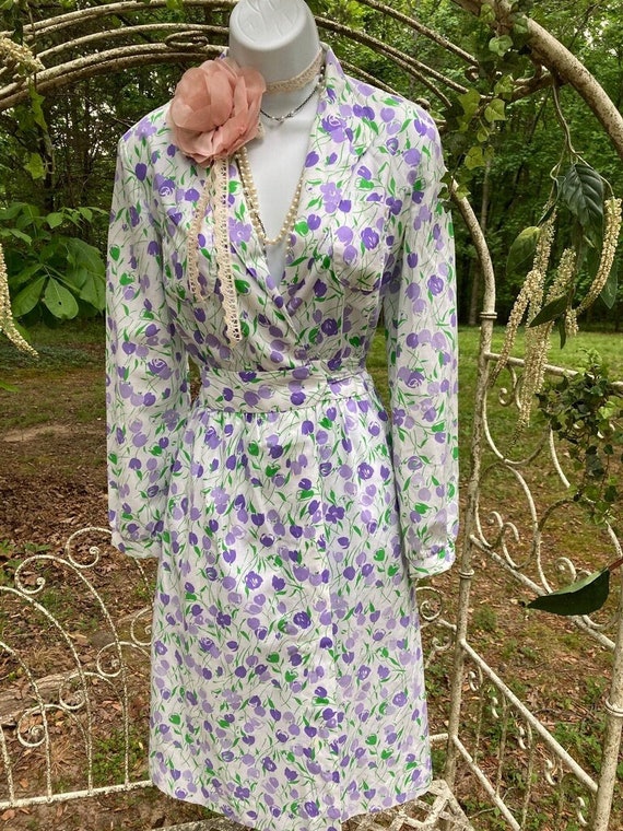 Lovely Vintage Floral Wrap Dress 1960s Midi Mid ce