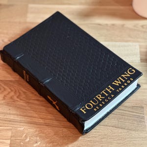 Fourth Wing by Rebecca Yarros Leather Rebound Book With Hand-Stamped Dragon Scales