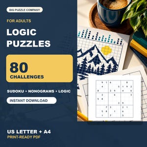 Logikpussel för vuxna | 80 Sudoku, nonogram och avdragsrutor