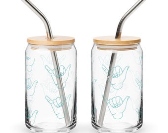 Szklany kubek Shaka z bambusową pokrywką, 16-uncjowy kubek do mrożonej kawy, podróż na plażę na Hawajach