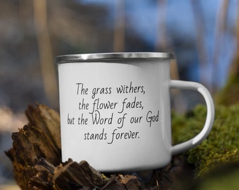 Taza de camping con versículo bíblico, taza de café con escritura floral inspiradora