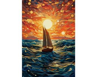 Sunset At Sea - Mosaic Style Matte Vertical Poster