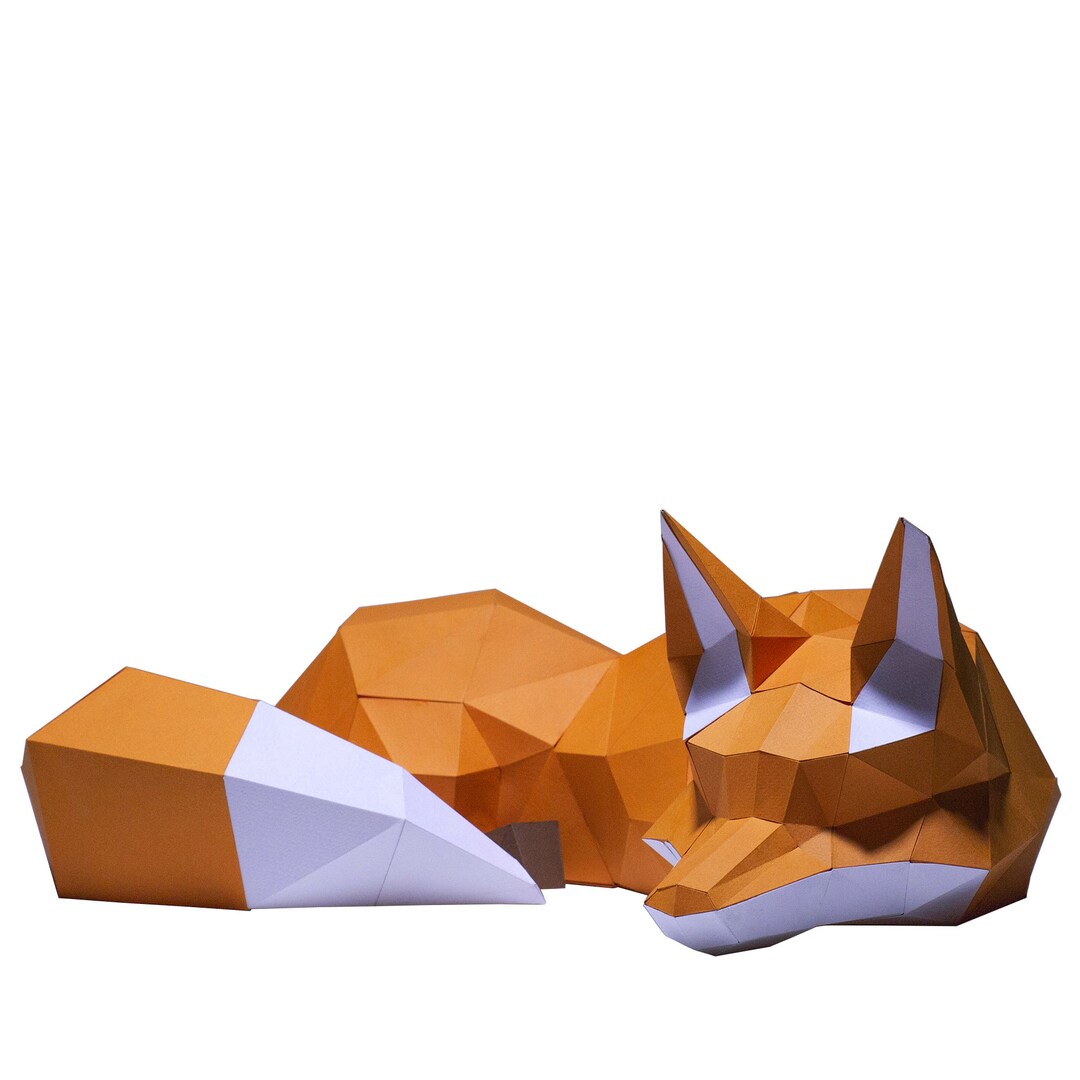 Sleeping Fox Paper Craft Digital Template Peaceful Forest Etsy