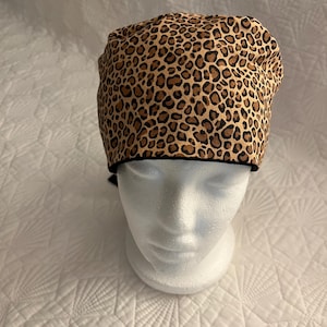 Leopard print ponytail scrub cap