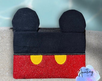 Handmade Mouse Bag | Purse with Ears | Zipper Ear Pouch | Character Zipper Bag | Cosmetic Mickey | Embroidery Zip Pouch | Cute Makeup Bag