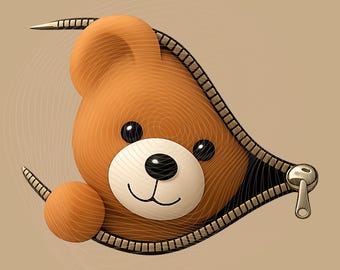 Teddy Bear Peeking PNG, Zipper Design PNG