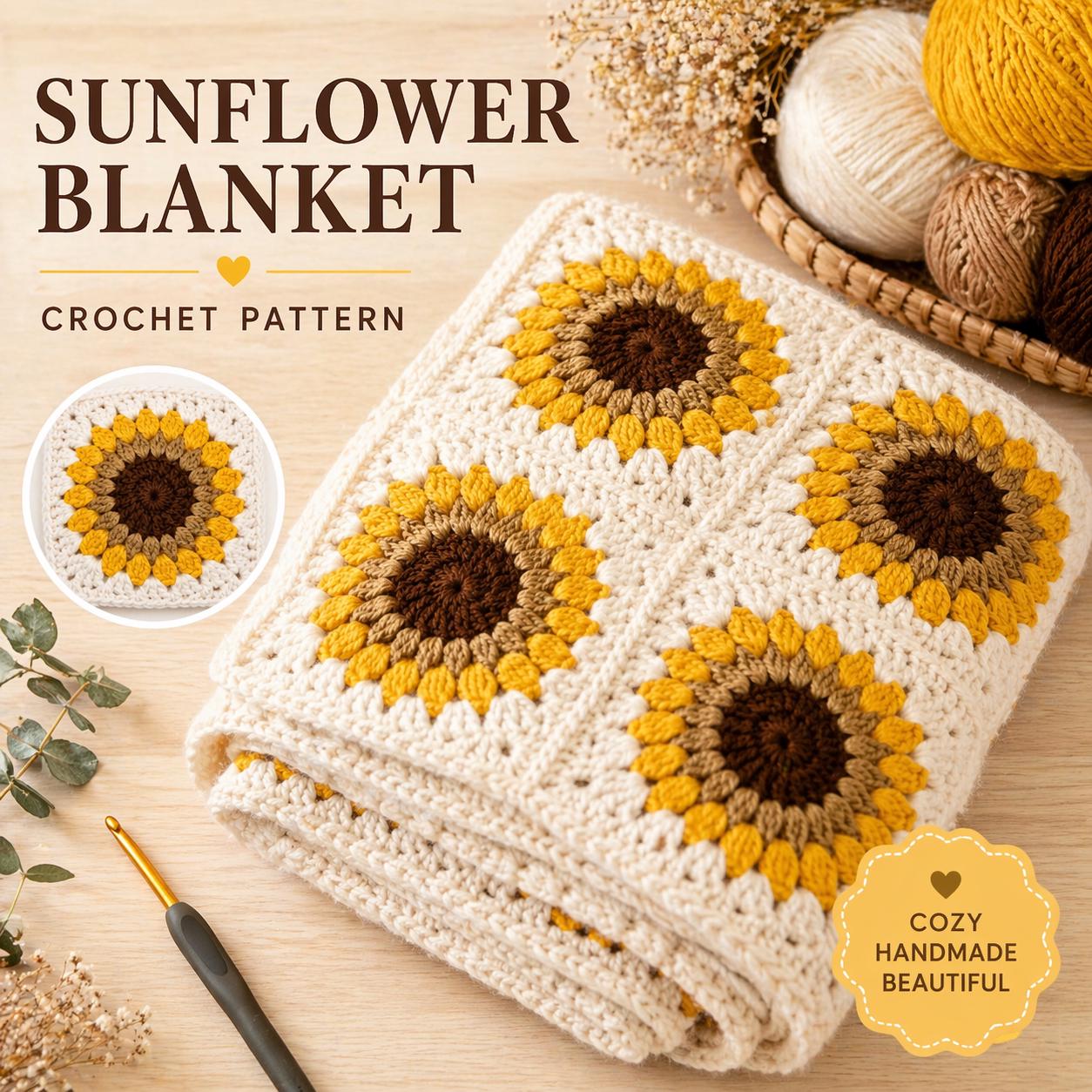 40 Sunflower Granny Square Crochet Patterns for Bright Blankets, Bags, and More 38 Sunflower Granny Square Baby Blanket Floral Nursery Decor