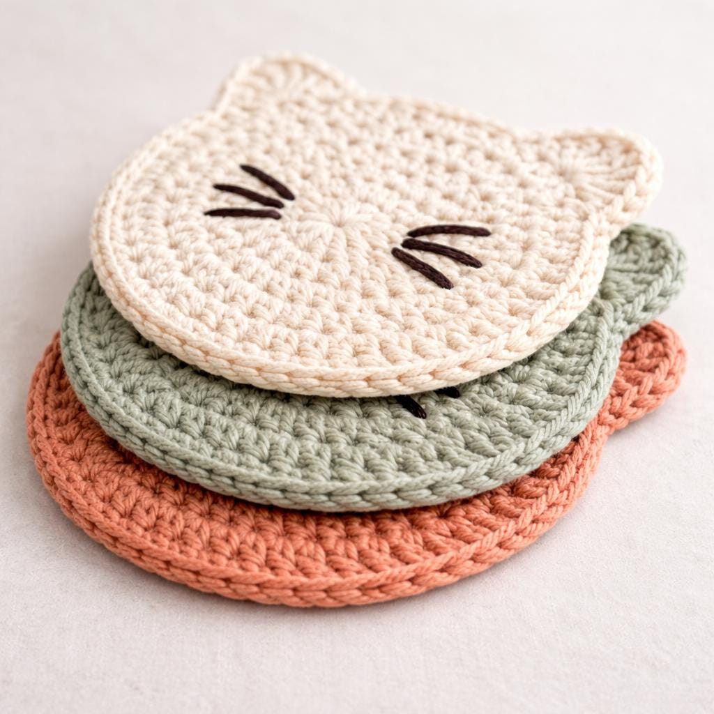 30 Cat Coaster Crochet Patterns for Cat Lovers, Gifts, and Cozy Home Decor 31 Easy Beginner Cat Mug Rug Crochet Pattern