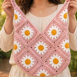 Crochet Daisy Bag Pattern | Granny Square Boho Tote (PDF Pattern)